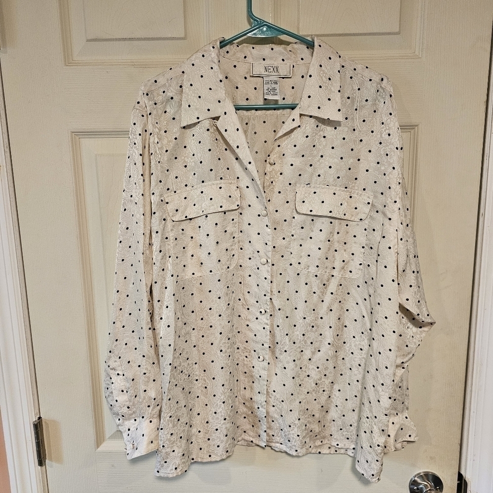 Vintage Silk Polka Dot Floral Cottagecore Grannycore Flowy Blouse